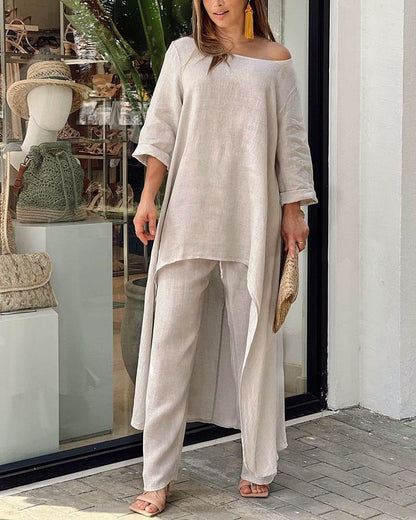 Claudia | Women's Two Piece Set Longline Tunic Wide Leg Pants
