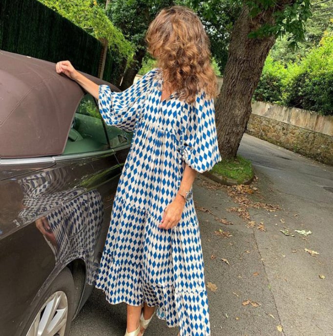 Lindsay | Women's Puff Sleeve V-Neck Bohemian Printed Maxi Dress