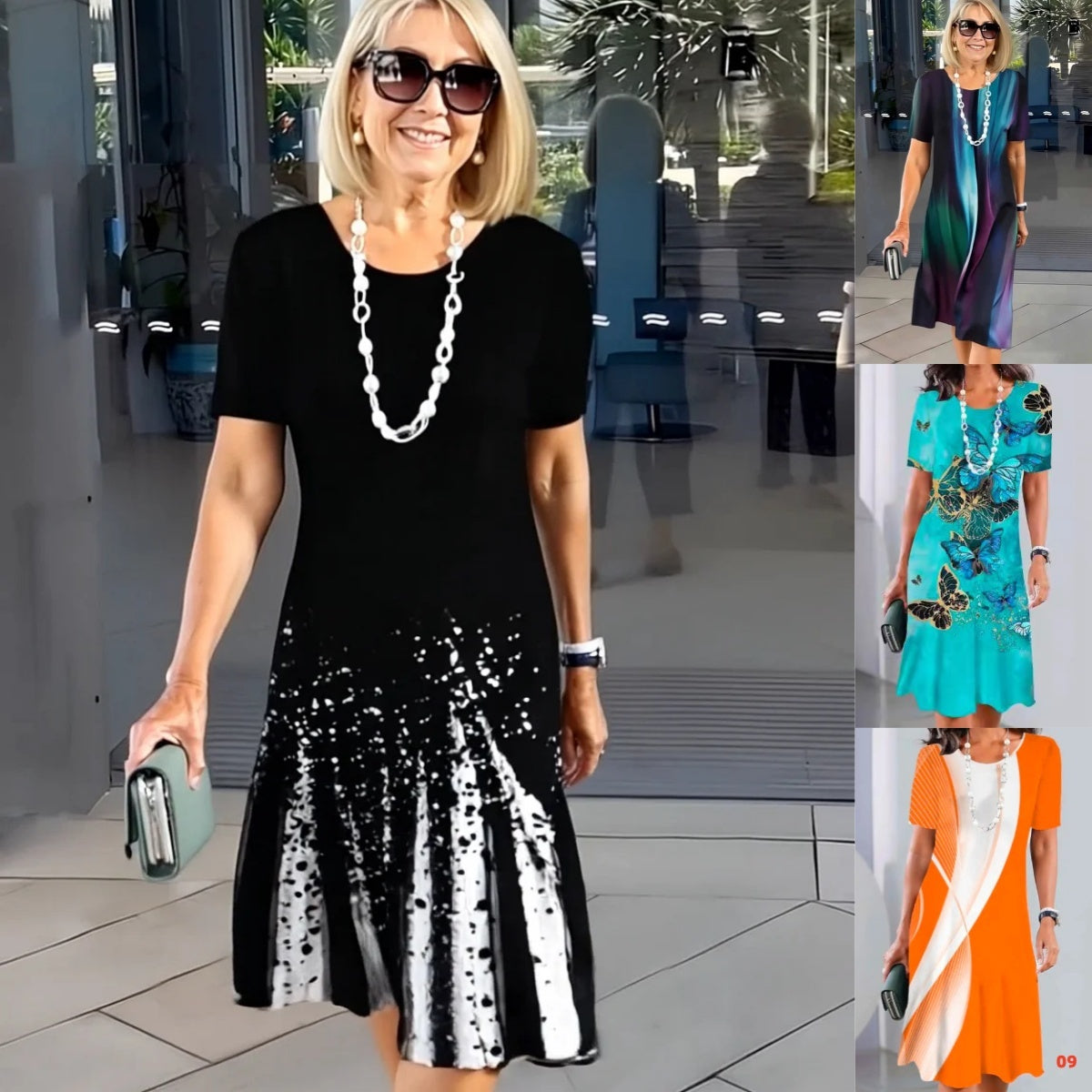 Vivian | Women's Print Mid-Length Dress Short-Sleeved A-Line Everyday