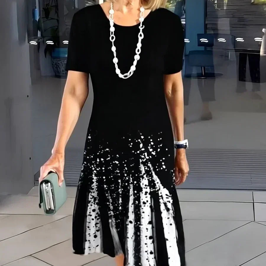 Vivian | Women's Print Mid-Length Dress Short-Sleeved A-Line Everyday