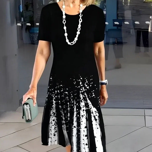 Vivian | Women's Print Mid-Length Dress Short-Sleeved A-Line Everyday