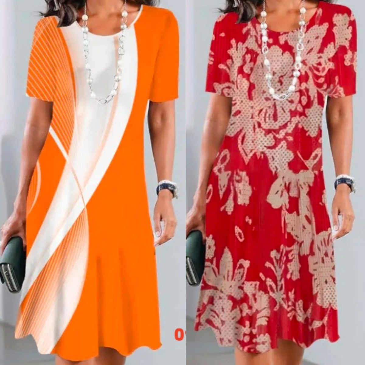 Vivian | Women's Print Mid-Length Dress Short-Sleeved A-Line Everyday