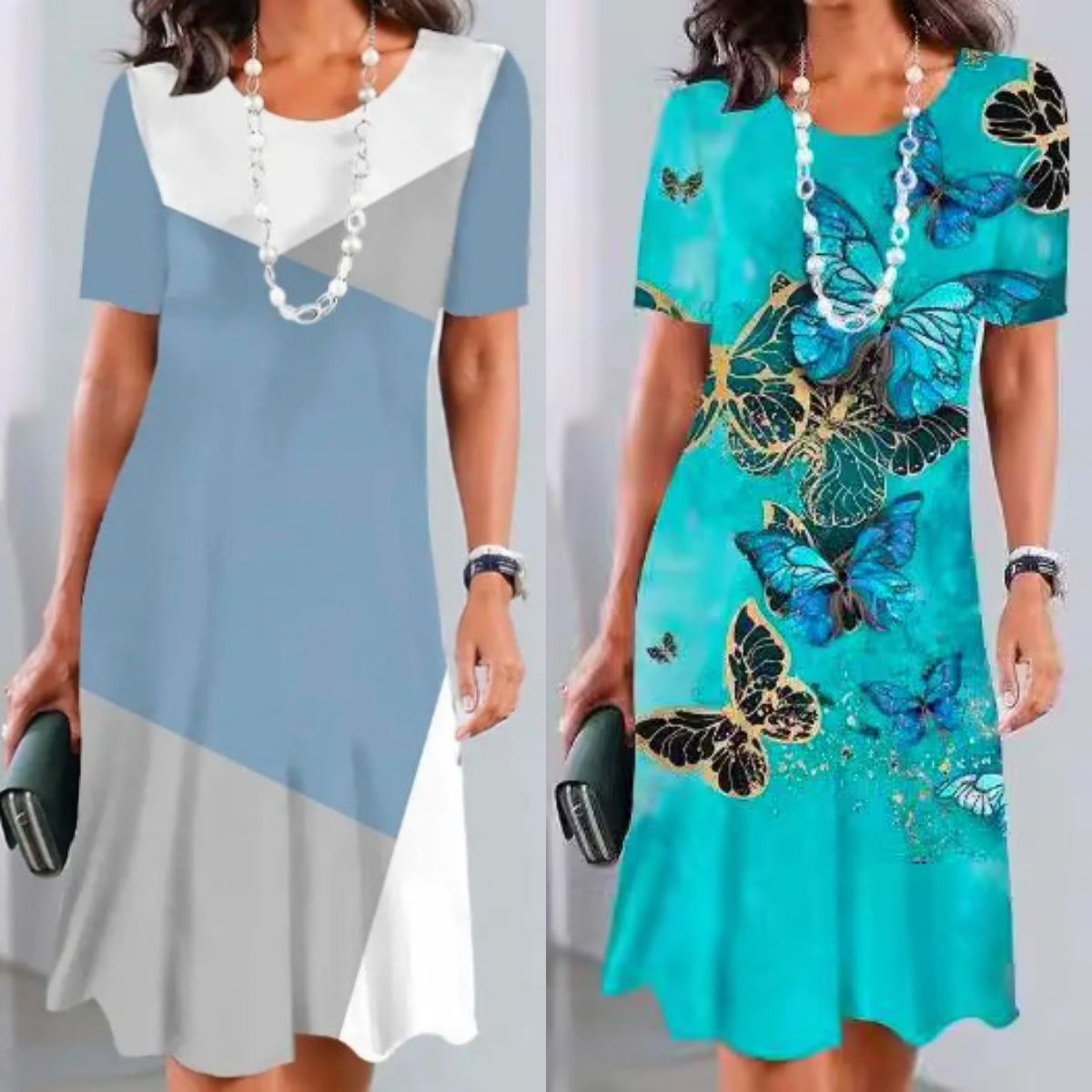 Vivian | Women's Print Mid-Length Dress Short-Sleeved A-Line Everyday
