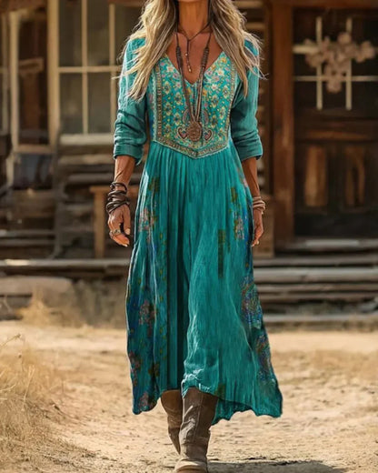 Jasmine | Women's Embroidered V Neck Maxi Dress