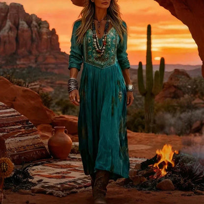 Jasmine | Women's Embroidered V Neck Maxi Dress