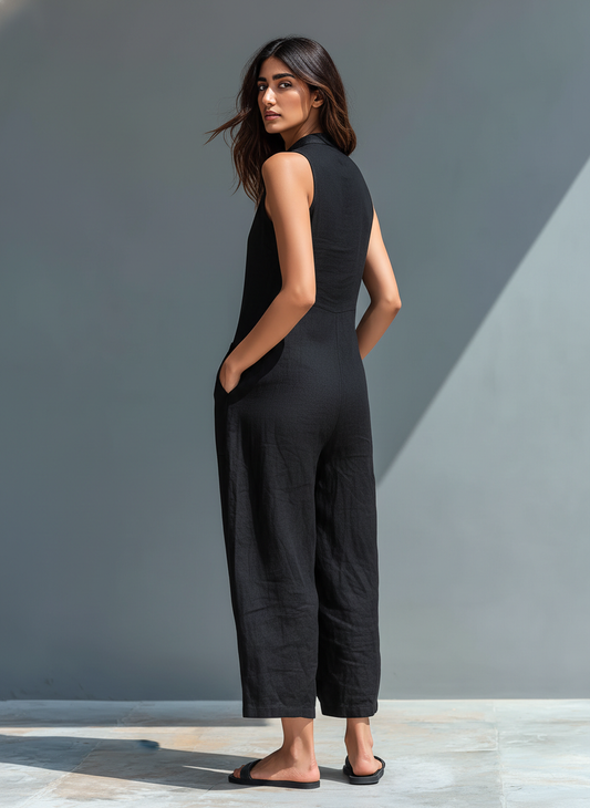 Leah | Women's No-Sleeve Mandarin Collar Jumpsuit