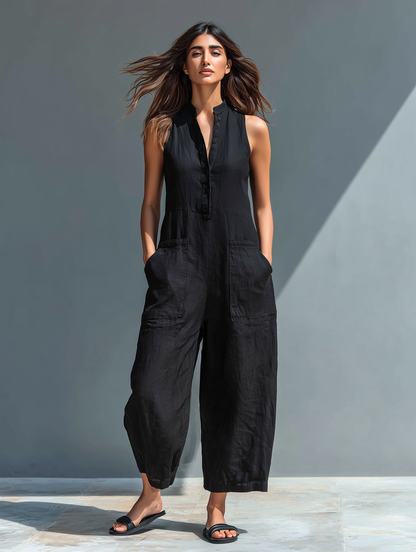 Leah | Women's No-Sleeve Mandarin Collar Jumpsuit
