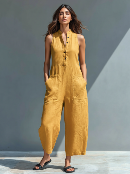 Leah | Women's No-Sleeve Mandarin Collar Jumpsuit