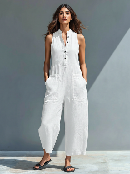 Leah | Women's No-Sleeve Mandarin Collar Jumpsuit