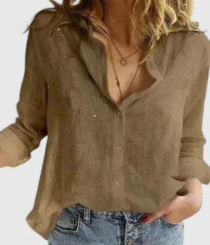 Beatrice | Women's Linen Button Down Shirt with Lapel Collar