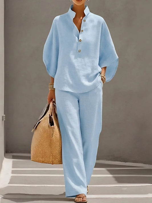 Debra | Women's Button Up Wide Leg Set