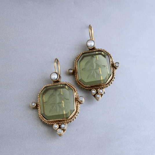 Alison | Retro Green & Pearl Earrings