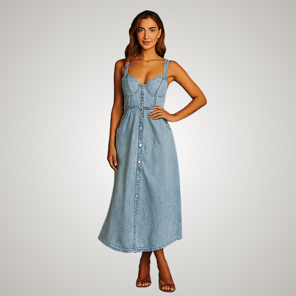 Addison | Classic No-Sleeve Button-Front Denim Dress