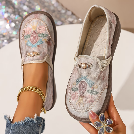 Lily | Women's Embroidered Botanical Loafers