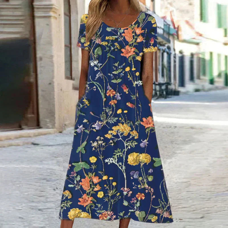 Holly | Women's Floral Short-Sleeved Mid-Length Dress