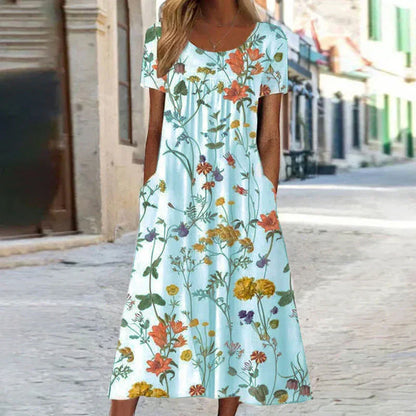 Holly | Women's Floral Short-Sleeved Mid-Length Dress