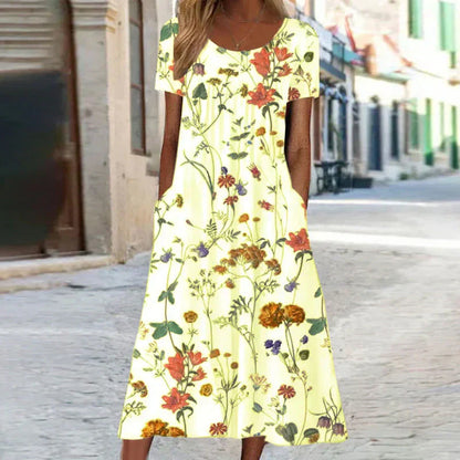 Holly | Women's Floral Short-Sleeved Mid-Length Dress