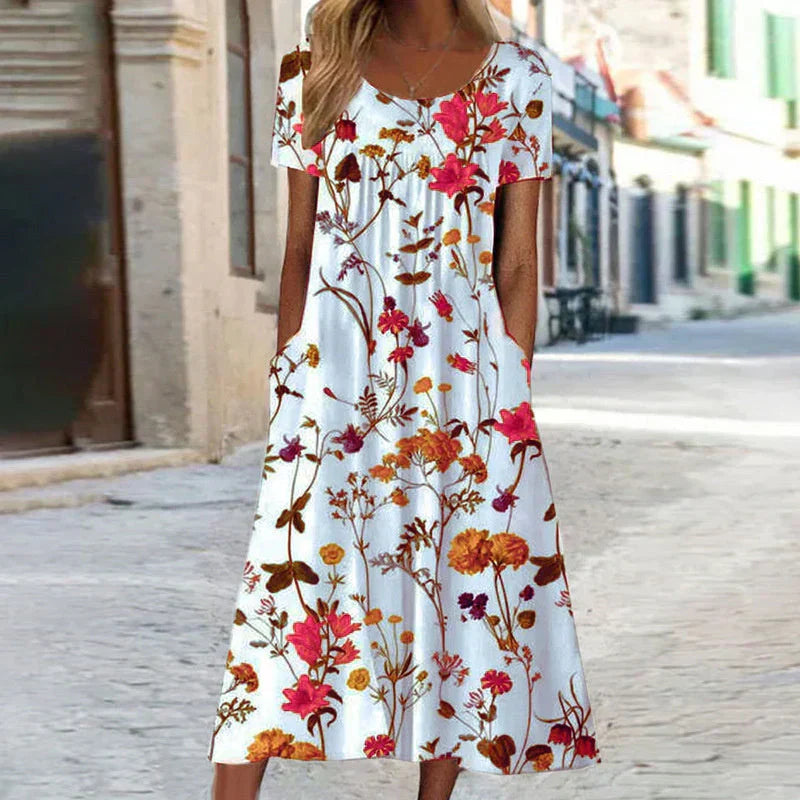 Holly | Women's Floral Short-Sleeved Mid-Length Dress
