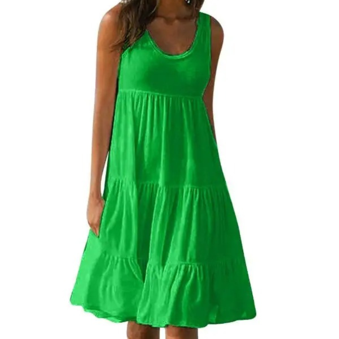 Morgan | Women's No-Sleeve Tiered Mid-Length Dress Bohemian Summer