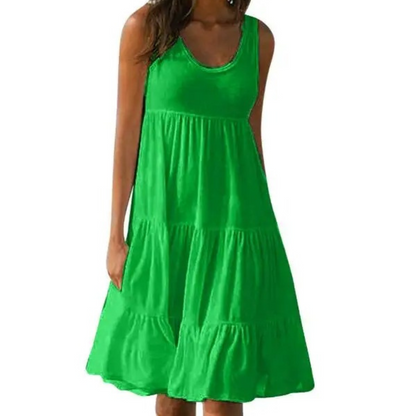 Morgan | Women's No-Sleeve Tiered Mid-Length Dress Bohemian Summer