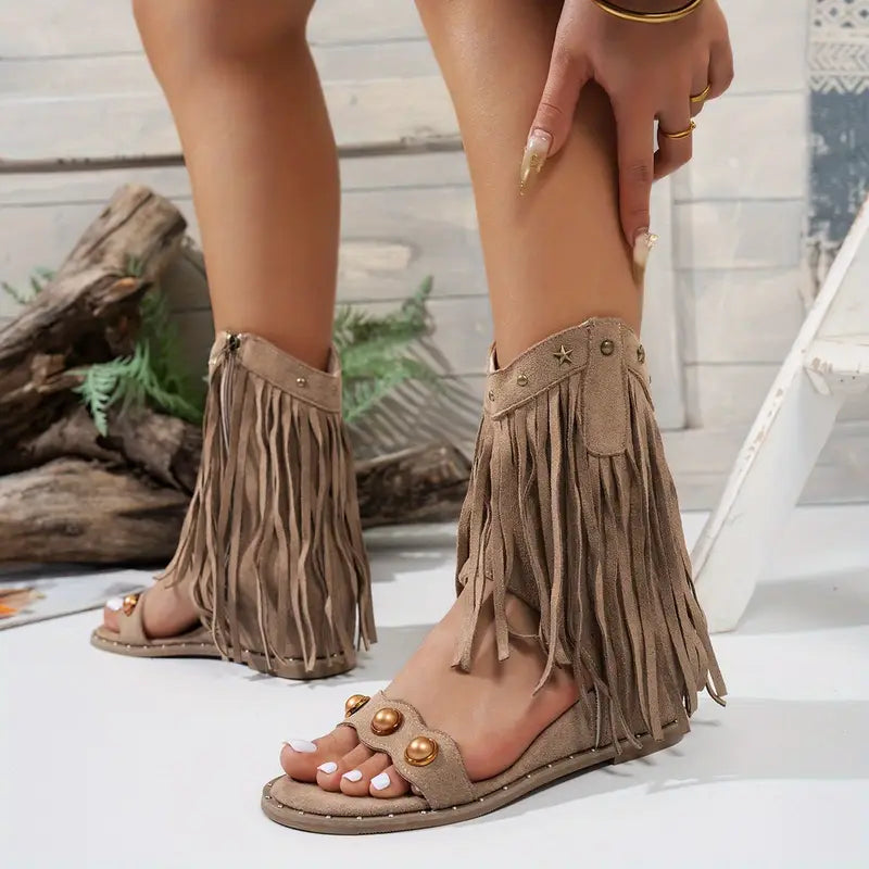 Alyssa | Women's Fringe Ankle Sandals with Zipper