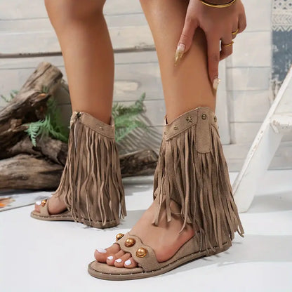 Alyssa | Women's Fringe Ankle Sandals with Zipper