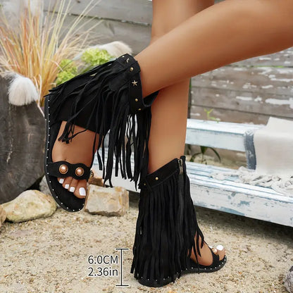 Alyssa | Women's Fringe Ankle Sandals with Zipper