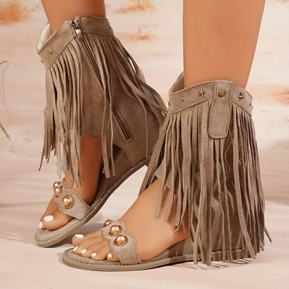 Alyssa | Women's Fringe Ankle Sandals with Zipper