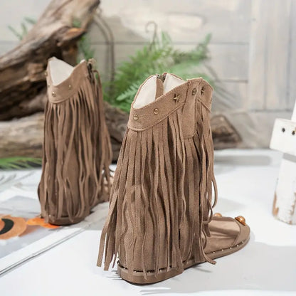 Alyssa | Women's Fringe Ankle Sandals with Zipper