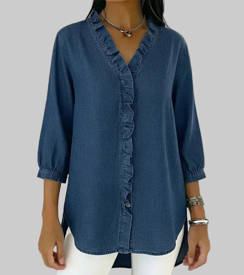 Alyssa | Women's Ruffle V-Neck 3/4 Sleeve Blouse