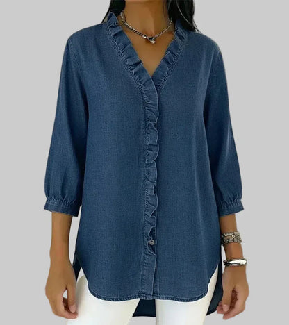 Alyssa | Women's Ruffle V-Neck 3/4 Sleeve Blouse