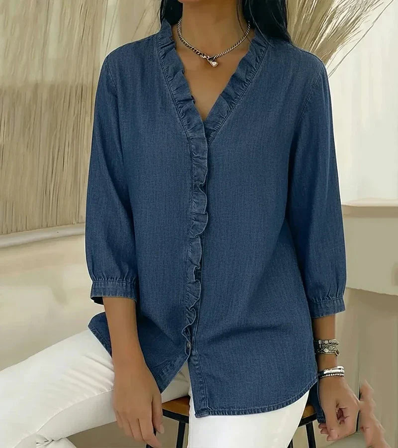 Alyssa | Women's Ruffle V-Neck 3/4 Sleeve Blouse