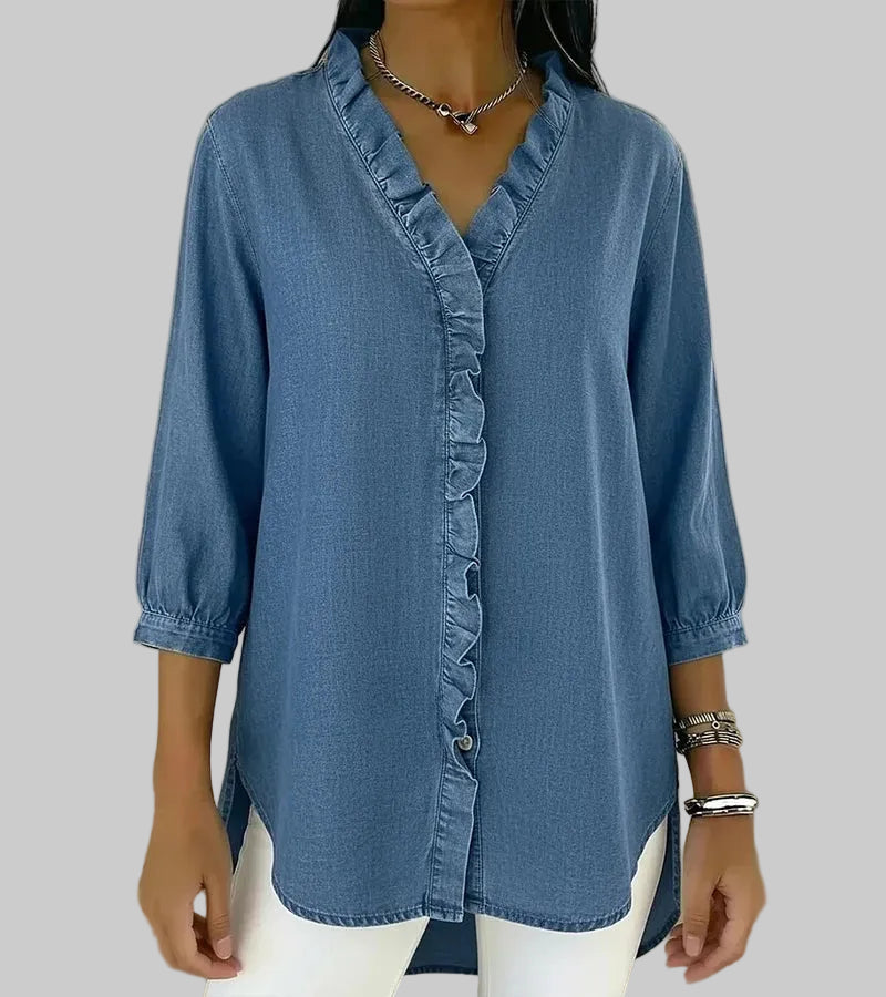 Alyssa | Women's Ruffle V-Neck 3/4 Sleeve Blouse