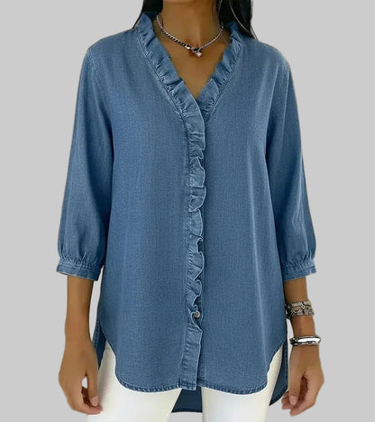 Alyssa | Women's Ruffle V-Neck 3/4 Sleeve Blouse
