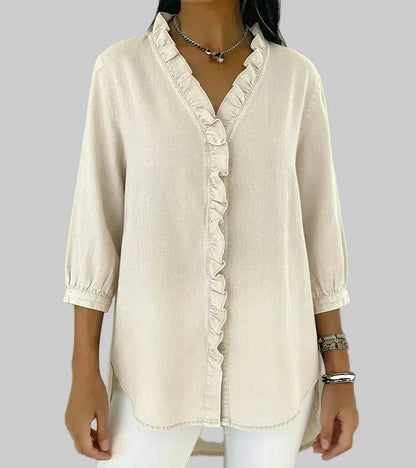Alyssa | Women's Ruffle V-Neck 3/4 Sleeve Blouse