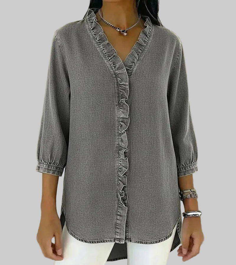 Alyssa | Women's Ruffle V-Neck 3/4 Sleeve Blouse