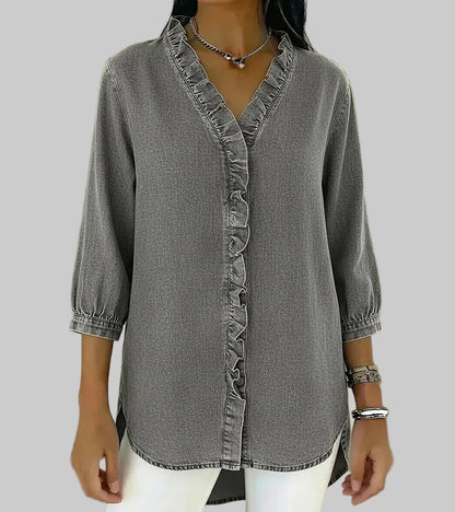 Alyssa | Women's Ruffle V-Neck 3/4 Sleeve Blouse