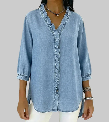 Alyssa | Women's Ruffle V-Neck 3/4 Sleeve Blouse